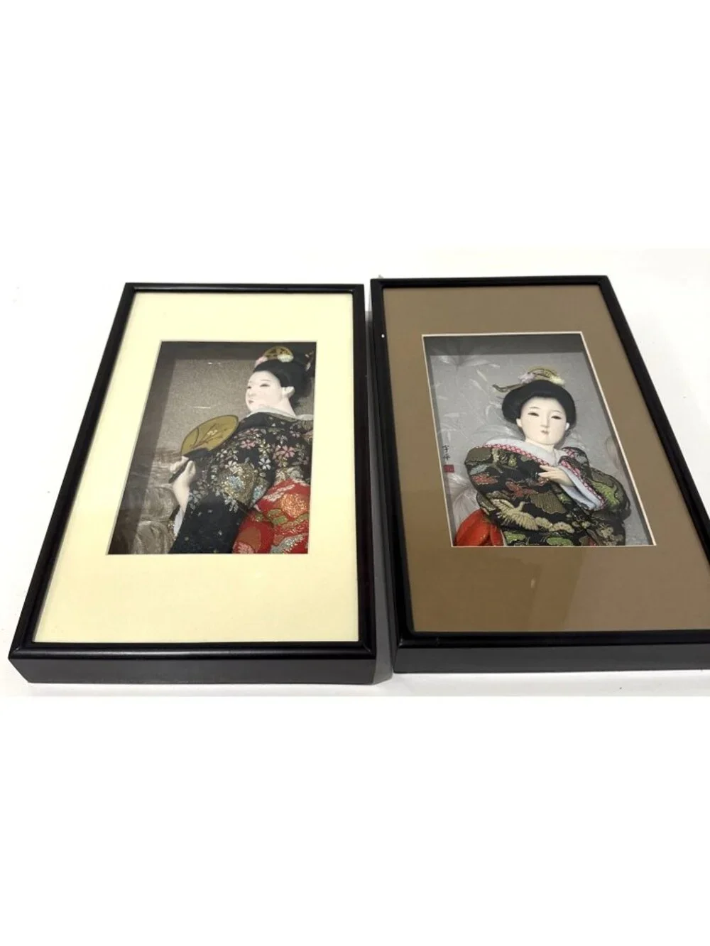 Vintage Japanese Geisha Figurine Doll Framed In 3D Shadowbox 7.5